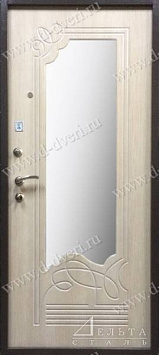 Металлическая дверь с зеркалом (порошковое напыление с рисунком на металле «металлофиленка» и декоративная панель МДФ ПВХ с зеркалом)